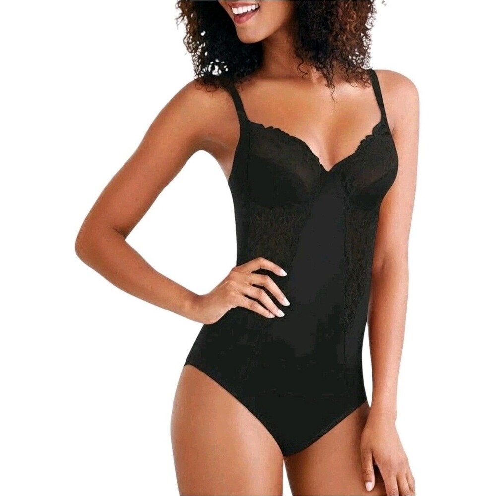 Maidenform FL1456 Flexees 42D Lace Bodybriefer Built-In Bra Firm Body Shaper